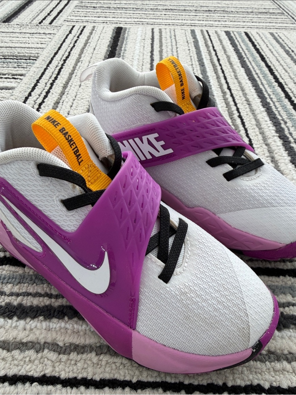 Nike Kids White and Purple Basketball Sneakers